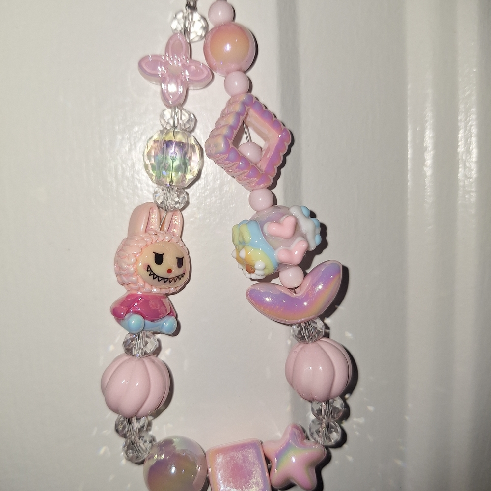 Pink Beaded Toy Bracelet with Teddy Bear Charm